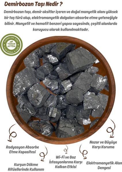 Yörem Afyon Radyasyon ve Nazar Engelleyici Demirbozan, Sürme Taşı (Stibium) | 110GR. fiyatları