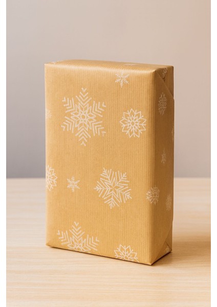 Kraft Hediye Paketleme Kağıdı, Kar Tanesi Desenli Ambalaj & Paket Kağıdı, 70X100 cm - 10'lu Paket