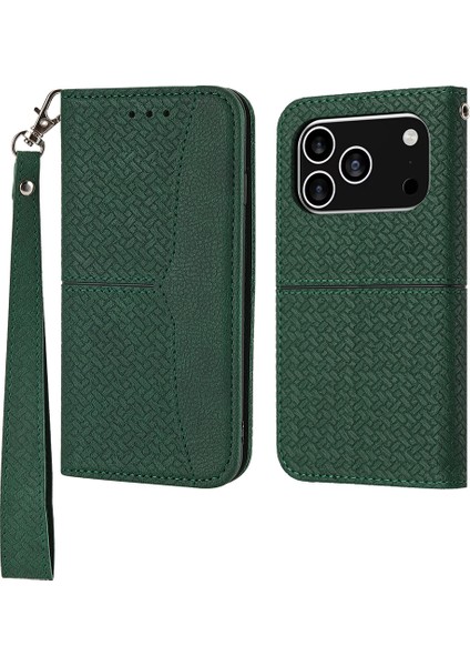 X-Step iPhone 17 Pro Dokuma Doku Pu Deri Cüzdan Telefon Kılıfı ve Bilek Kayışı (Yurt Dışından)