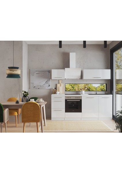 Beyaz - Almora Hazır Mutfak Dolabı 220CM - Parlak-Beyaz Laminat Tezgah Dahil- fiyatları