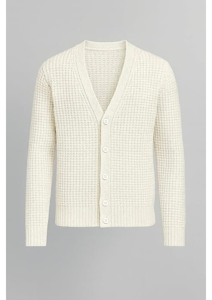 Nopenli Fitil Örgü Düğmeli Hırka Taş