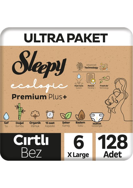 Ecologic Premium Plus Ultra Paket Bebek Bezi 6 Numara xl 128 Adet