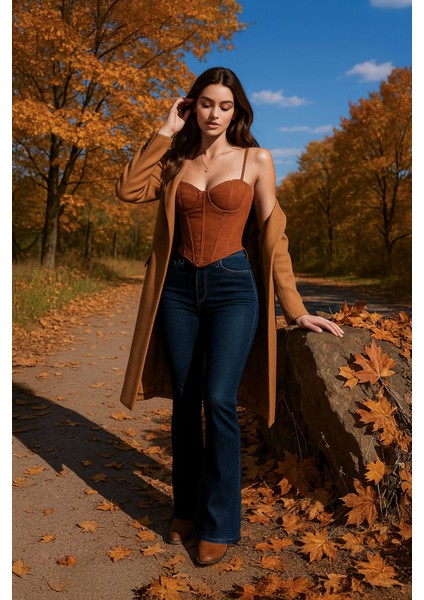 Kadın Yüksek Bel Likralı Ispanyol Paça Jean Pantolon modelleri