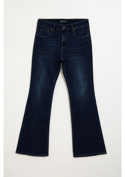 Kadın Yüksek Bel Likralı Ispanyol Paça Jean Pantolon fırsatları