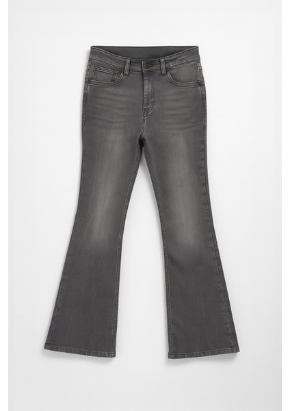 Kadın Ispanyol Paça Likralı Esnek Gri Flare Jean Pantolon fırsatları