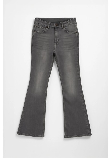 Kadın Ispanyol Paça Likralı Esnek Gri Flare Jean Pantolon