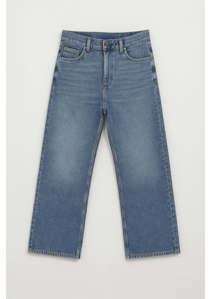 Kadın Yüksek Bel Wide Leg Mavi Jean Pantolon fırsatları