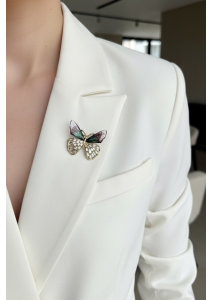 Taşlı Sedefli Kelebek Broş Lila Renkli Kadın Aksesuar Tek Ebat Zarif Tasarım