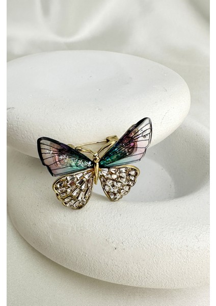 Taşlı Sedefli Kelebek Broş Lila Renkli Kadın Aksesuar Tek Ebat Zarif Tasarım indirimleri