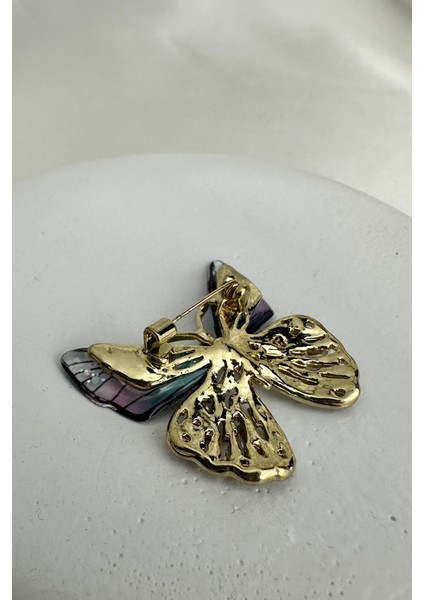 Taşlı Sedefli Kelebek Broş Lila Renkli Kadın Aksesuar Tek Ebat Zarif Tasarım