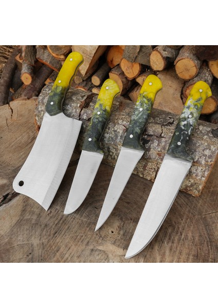 4'lü Kasap Bıçağı Seti + Kesme Tahtası - Paslanmaz Premium Kalite fiyatları