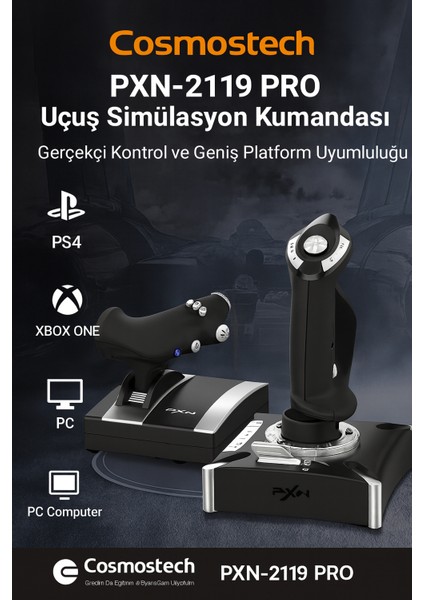 PXN-2119 Pro Uçuş Simülasyon Joystick – Pc & Ps4 & Xbox Uyumlu Titreşimli flight stick