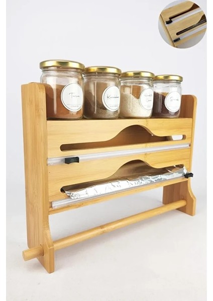 Bambu Baharat Standlı Streç Alüminyum Folyo Kesici Kağıt Havluluk Seti Derinlik 7 cm Yükseklik: 28 cm En: 35,5 cm fırsatları