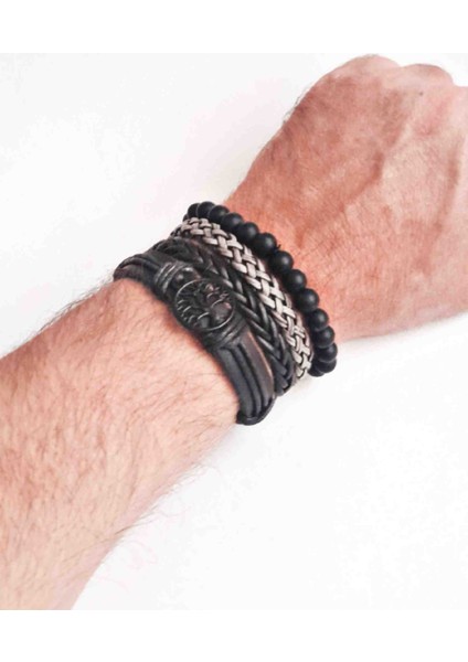 4 Adet Bileklik Hayat Ağacı Siyah Figürlü Hakiki Deri Bileklik Erkek Bileklik El Yapımı Bileklik fiyatları