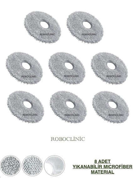 Xiaomi Robot Vacuum S20+ / S20 Plus Robot Süpürge Uyumlu Yedek Mop Paspas Bezi 8 Adet