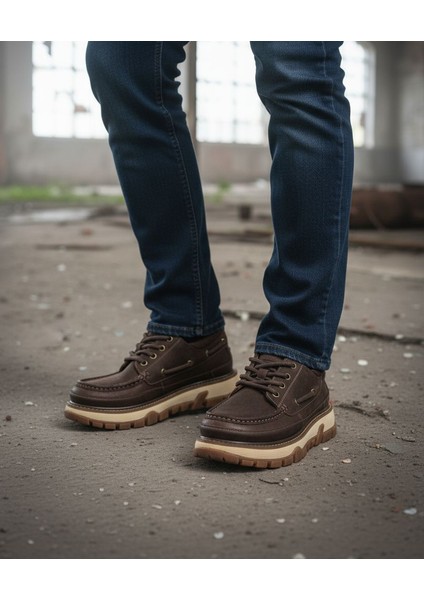 G25K550 Navigator Hakiki Nubuk Deri Kalın Taban Bilekli Erkek Kahverengi Ayakkabı