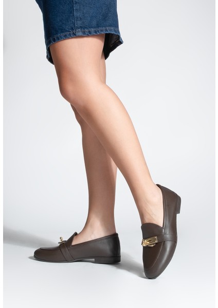 Kadın Loafer Hakiki Deri Tokalı Makosen Günlük Ayakkabı Nador Kahve fırsatları