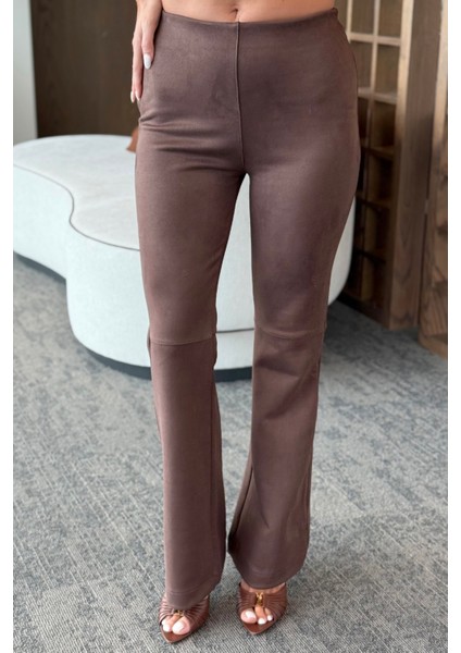 Kahverengi Süet Yandan Fermuarlı Pantolon - 40578