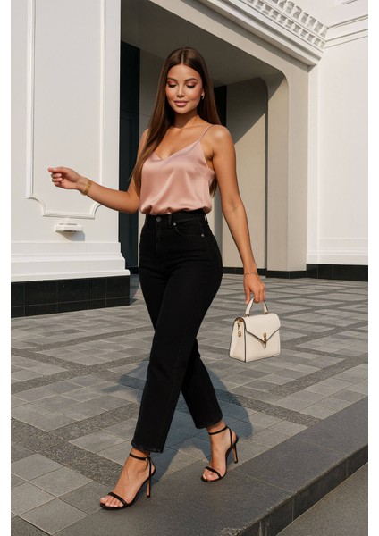 Kadın Yüksek Bel Mom Fit Siyah Jean Pantolon modelleri