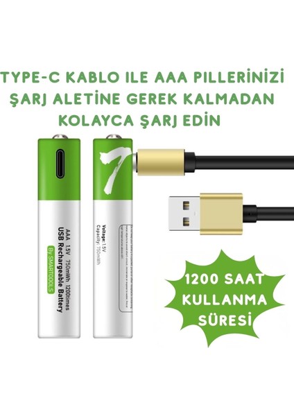 Buğz USB Type-C Şarjlı 4 Adet Aaa 1.5V Lityum Kalem Pil 750MAH Uzun Ömürlü fiyatları