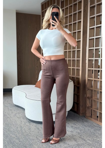 Kahverengi Süet Yandan Fermuarlı Pantolon - 40578 fırsatları