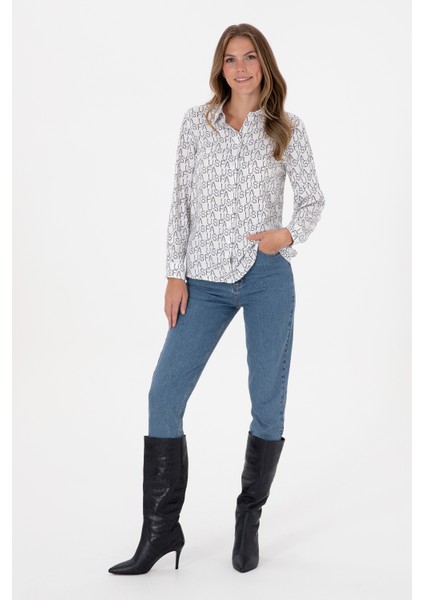 Kadın Lacivert Gömlek Desenli 50315894-VR033 fırsatları