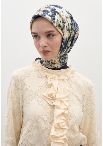 Cherry Blossom Desen Pamuk Viskon Eşarp Lacivert fırsatları