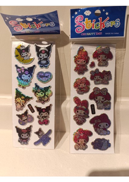Labubu Stitch Kuromi My Melody Pırıltılı Sticker 4 Set modelleri