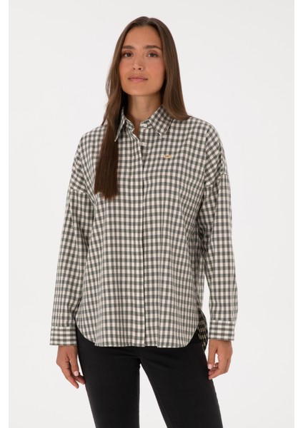 Kadın Koyu Yeşil Gömlek Desenli 50316679-VR079