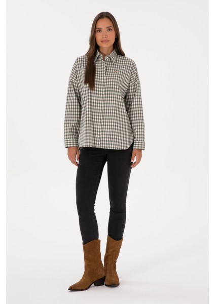 Kadın Koyu Yeşil Gömlek Desenli 50316679-VR079 fırsatları