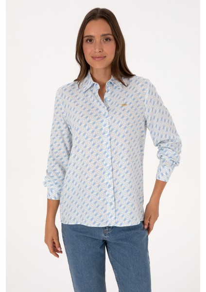 Kadın Açık Mavi Gömlek Desenli 50316370-VR003 modelleri