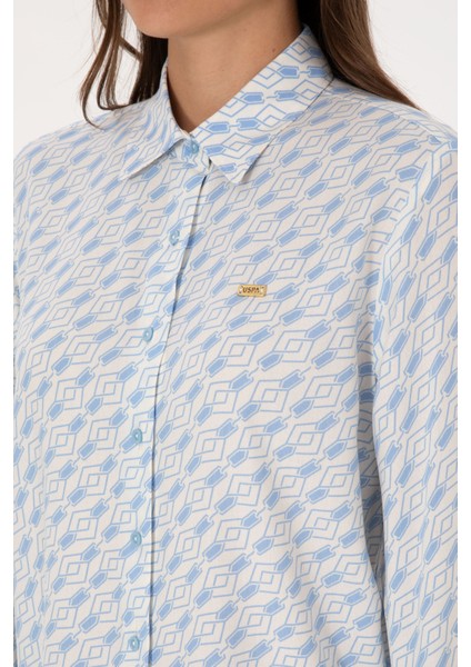 Kadın Açık Mavi Gömlek Desenli 50316370-VR003