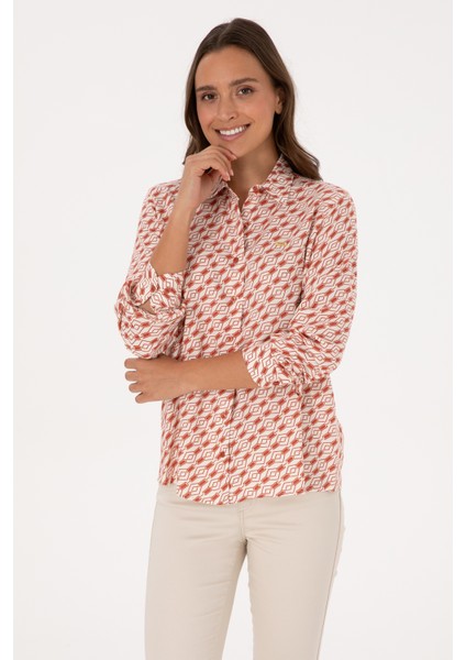 Kadın Gül Kurusu Gömlek Desenli 50316370-VR026