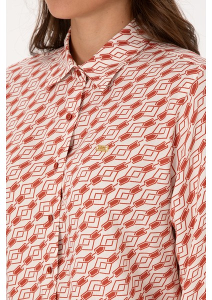 Kadın Gül Kurusu Gömlek Desenli 50316370-VR026