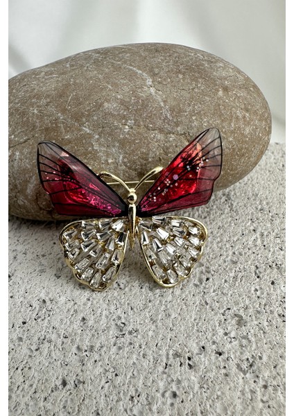Taşlı Sedefli Kelebek Broş (En:4 cm)