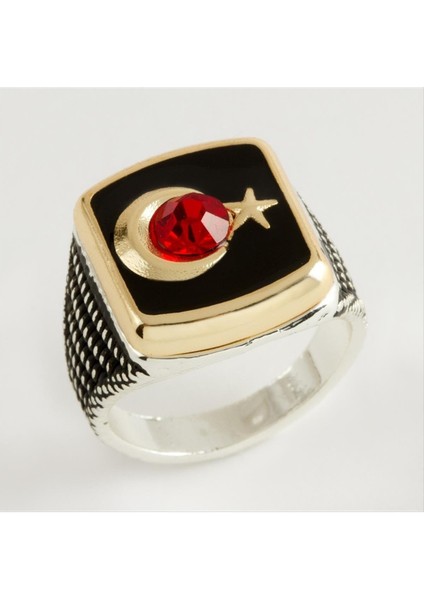 Ds-Derin Ay Yıldız Metal Erkek Yüzük-Sarı