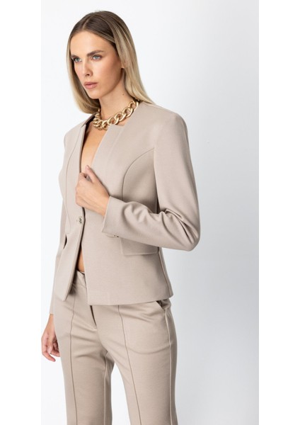 Kadın Tek Düğme Süs Kapak Cepli Ceket 5141 Vizon fiyatları