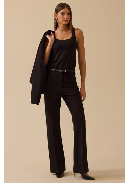 Kadın Ispanyol Paça Pantolon 0002 Siyah
