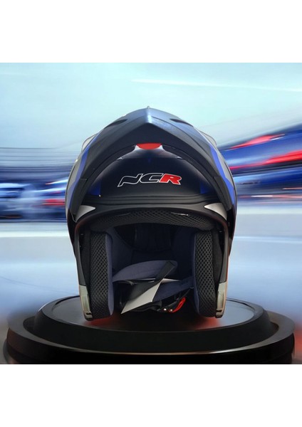 -158 Çene Açılır Gözlüklü E-Ce Belgeli Kask Mavi Grafik modelleri