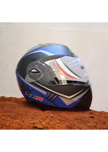 -158 Çene Açılır Gözlüklü E-Ce Belgeli Kask Mavi Grafik fırsatları