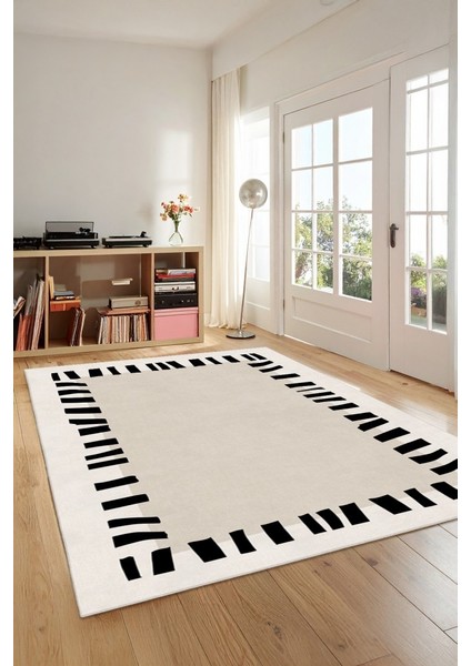 Zeminde Çerçeve Sanatı Asimetrik Kenarlıklı Modern Kaymaz Taban Halı