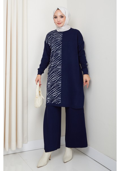 Takım Leopar Desenli Simli Pantolonlu Tunik