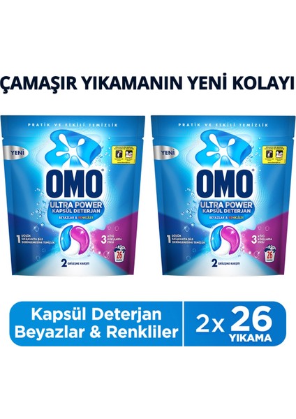 Ultra Power Kapsül Deterjan Beyazlar ve Renkliler 26 Yıkama X2