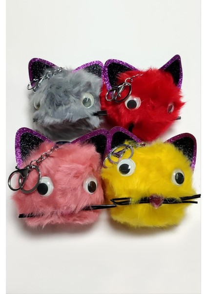 Ds-Derin Kedi Tüylü Peluş Anahtarlık-Renkli