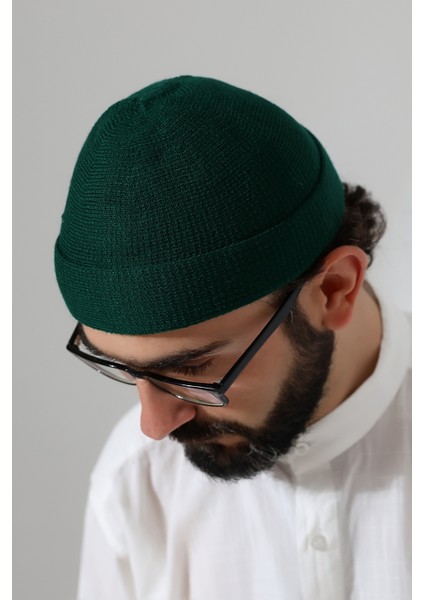 Yeşil Katlamalı Sade Desen Kışlık Orlon Takke Şapka fiyatları
