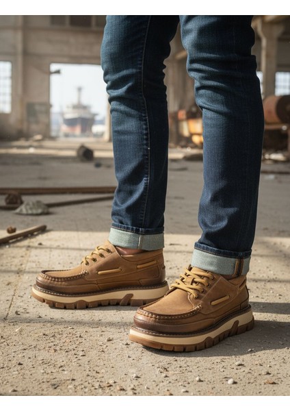 G25K550 Navigator Hakiki Nubuk Deri Kalın Taban Bilekli Erkek Camel Ayakkabı
