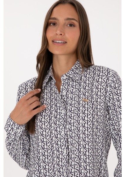 Kadın Beyaz Gömlek Desenli 50316415-VR013