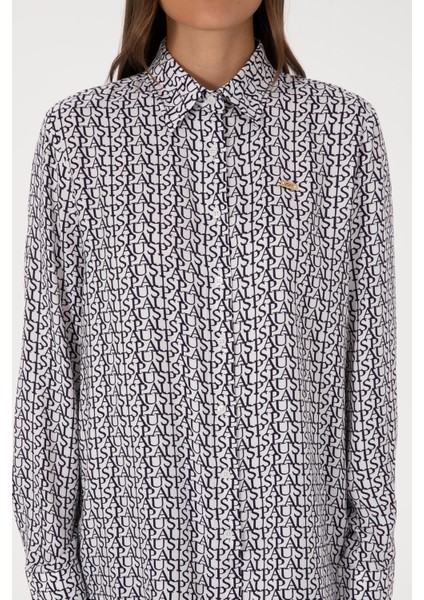 Kadın Beyaz Gömlek Desenli 50316415-VR013