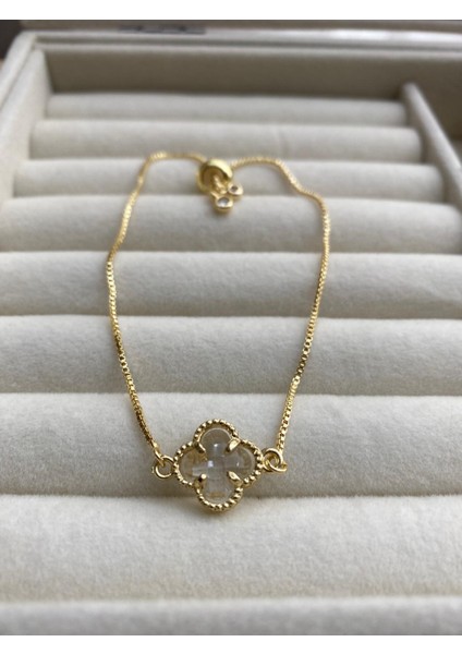 Çelik Zirkon Taşlı Gold Renk Çiçek Model Bileklik