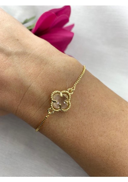 Çelik Zirkon Taşlı Gold Renk Çiçek Model Bileklik modelleri
